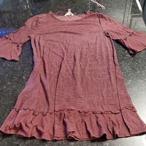 LC Lauren Conrad Burgundy and White Striped Dress